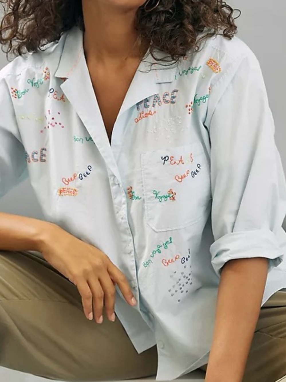 Maeve The Clarissa Light Blue Embroidered Buttondown Shirt